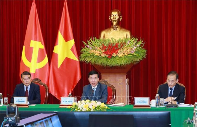 Vietnamese, Lao Party officials hold online talks hinh anh 1