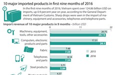 10 major imported products in first nine months of 2016