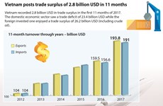 Vietnam posts trade surplus of 2.8 billion USD in 11 months