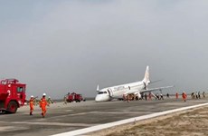 Myanmar Airlines plane lands safely after landing gear fails