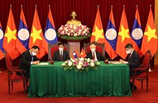 Top Vietnamese, Lao leaders witness signing of bilateral cooperation pacts