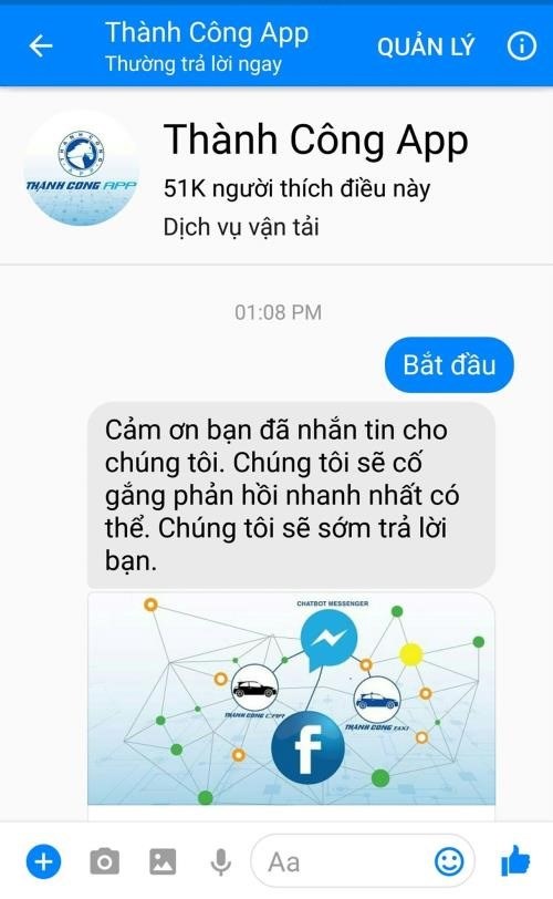 Taxi booking service via Facebook Messenger launched hinh anh 1