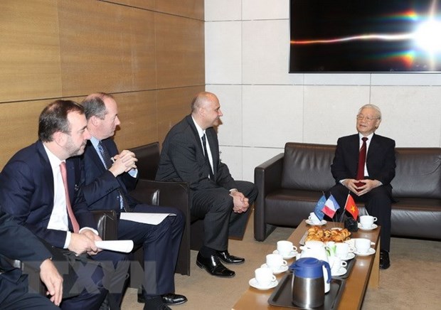 Vietnamese Party chief meets leaders of major French groups hinh anh 1
