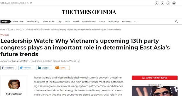 Indian newspaper highlights importance of Vietnam’s 13th party congress hinh anh 1