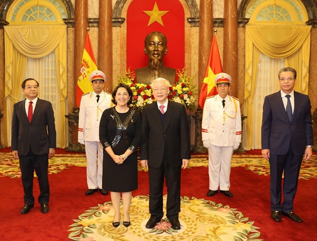 Top leader receives credentials of new ambassadors of Spain, Iran, Philippines hinh anh 1