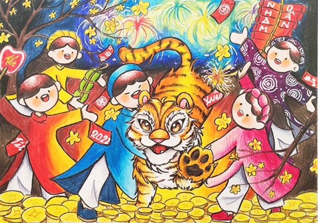 Children's Tet paintings celebrate New Year hinh anh 1