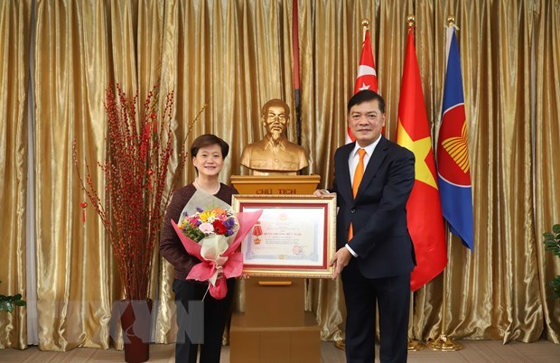 Former Singaporean Ambassador honoured with friendship order, insignia hinh anh 1