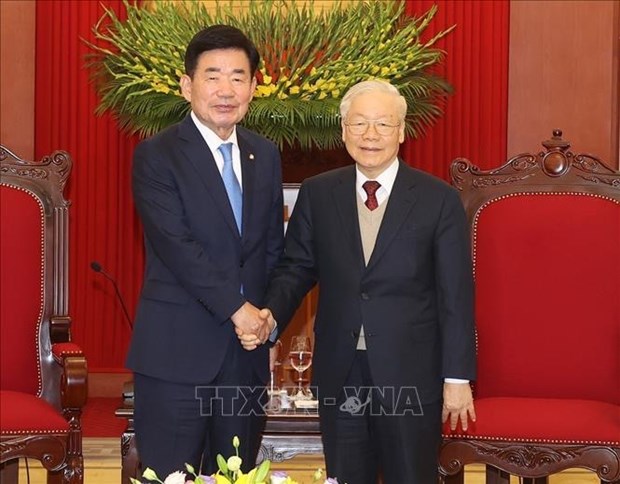 Party leader receives visiting Speaker of RoK parliament hinh anh 1
