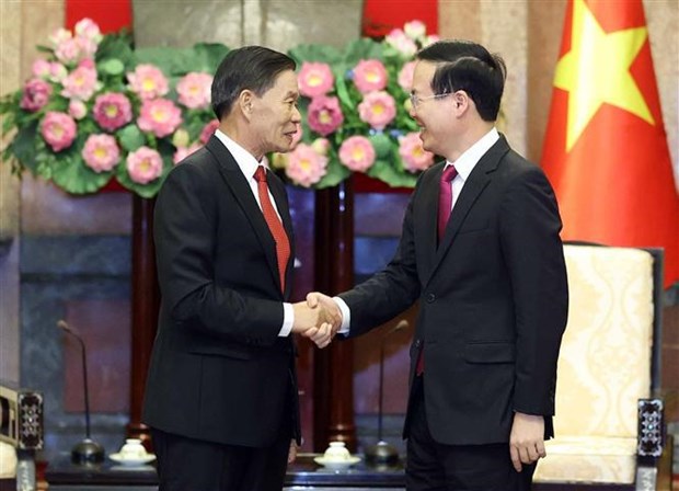 President receives leader of Lao Front for National Construction hinh anh 1