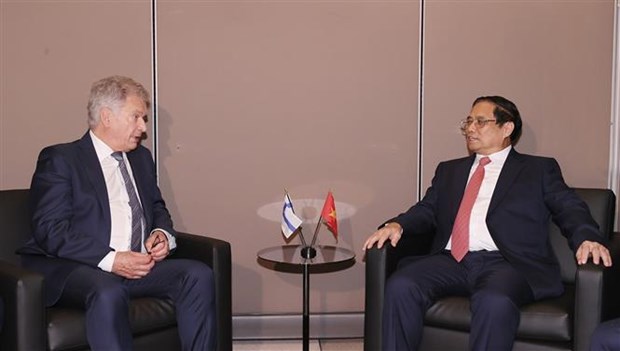 PM Pham Minh Chinh talks to Finnish President Sauli Niinisto at their meeting in New York on September 20 (Photo: VNA)