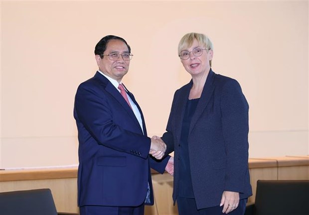 PM Pham Minh Chinh and Slovenian President Natasa Pirc Musar at their meeting in New York on September 20 (Photo: VNA)