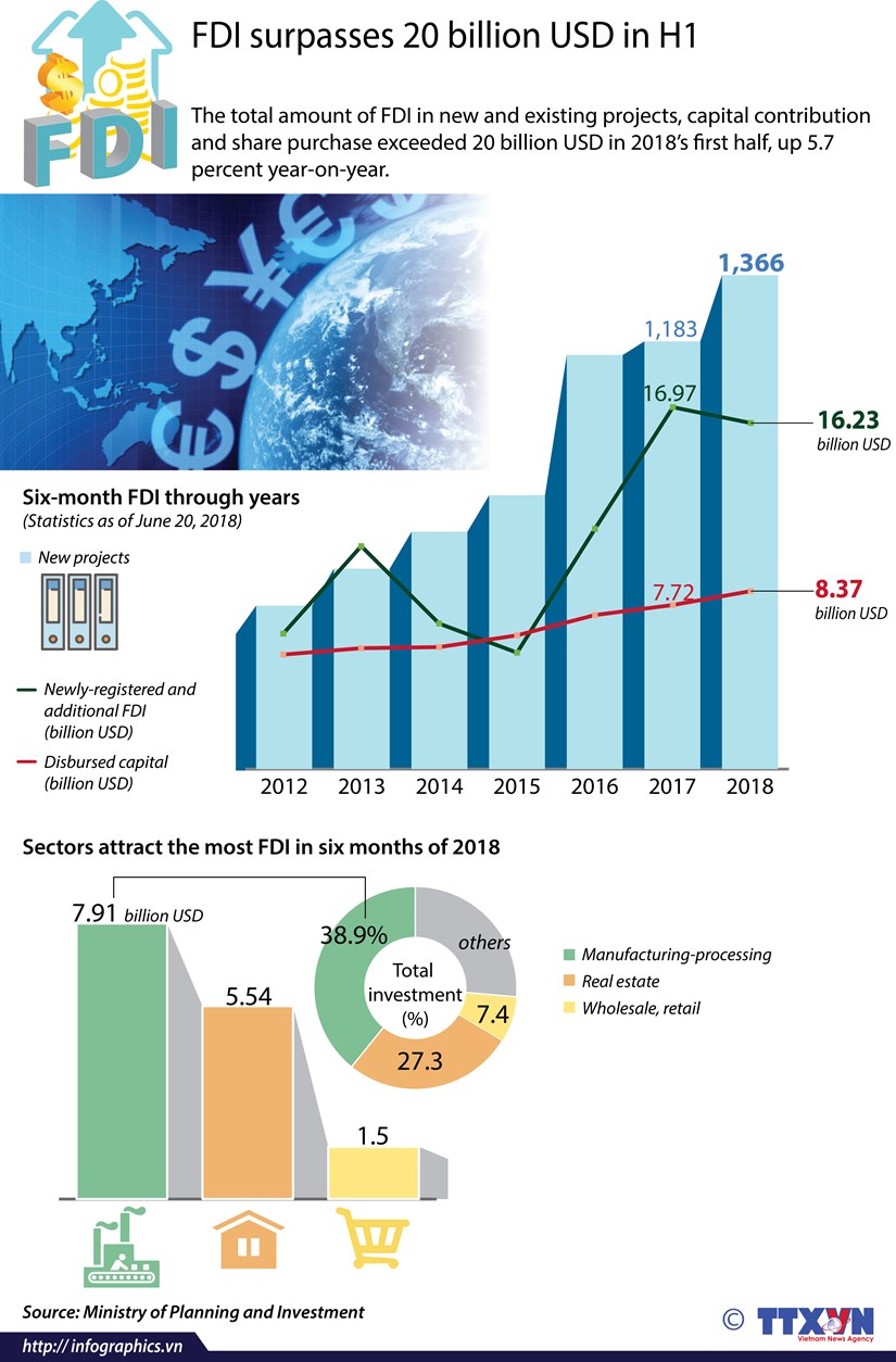 FDI surpasses 20 billion USD in H1 hinh anh 1