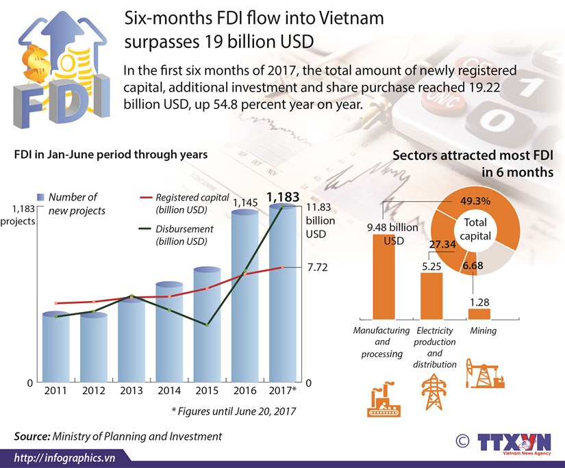 Six-month FDI flow into Vietnam surpasses 19 billion USD hinh anh 1