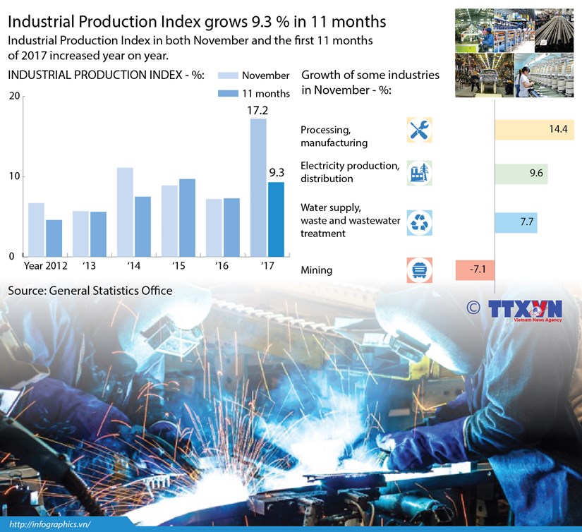 Industrial Production Index grows 9.3 percent in 11 months hinh anh 1